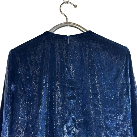 TIBI TESS BLUE METALLIC VELVET LONG SLEEVE SHOULDER PAD HOLIDAY EVENING TOP - Picture 9 of 15